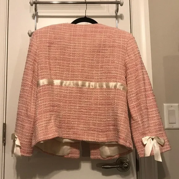 Adorable pink & cream tweed Liz Claiborne blazer with ribbons & bows (12) - Picture 2 of 16
